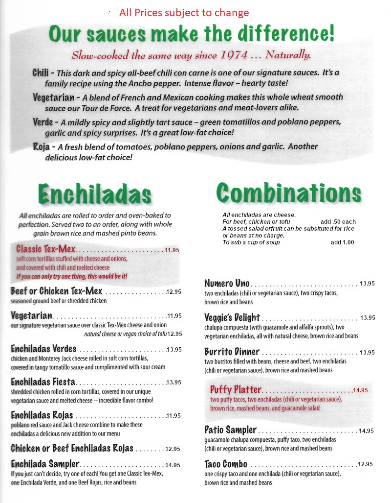La Fiesta Patio Cafe menu