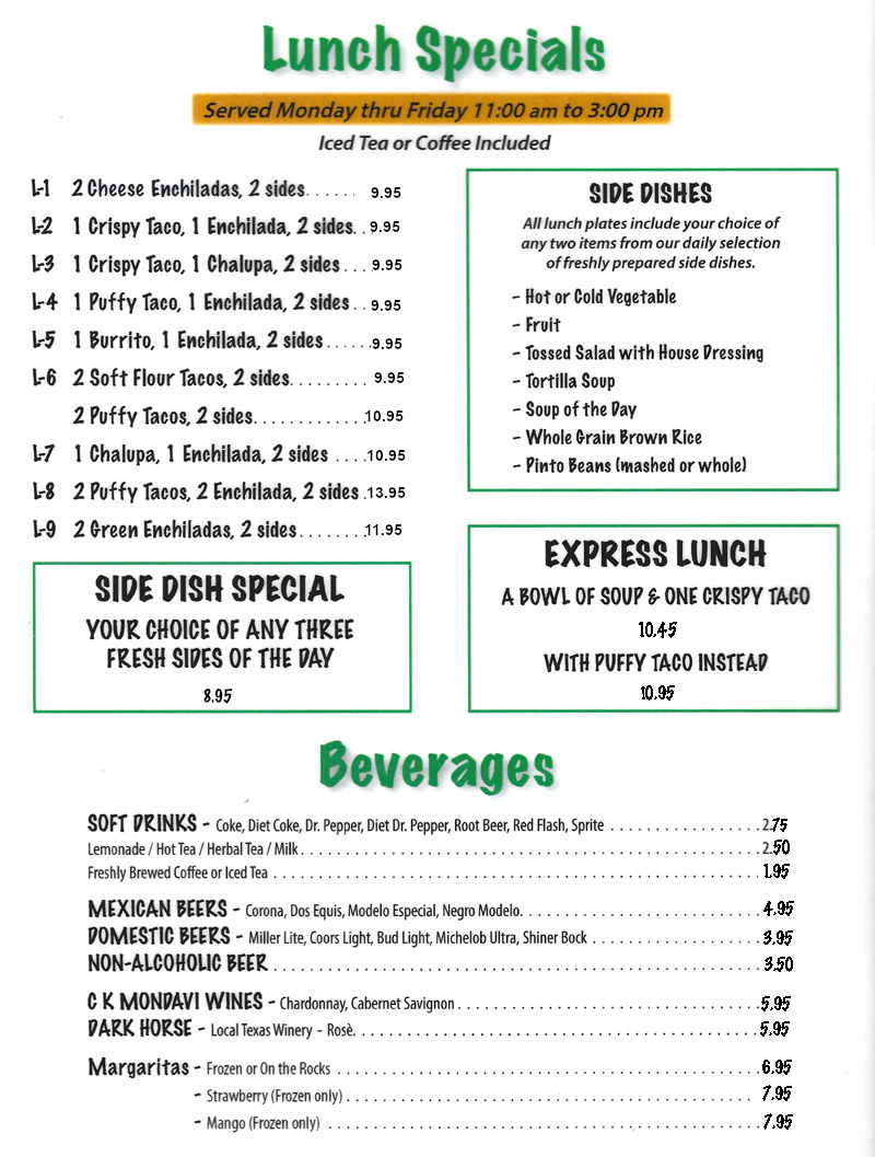 La Fiesta Patio Cafe menu