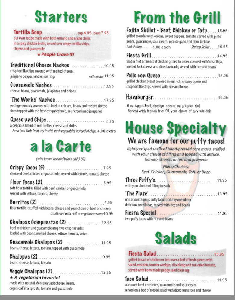 La Fiesta Patio Cafe menu